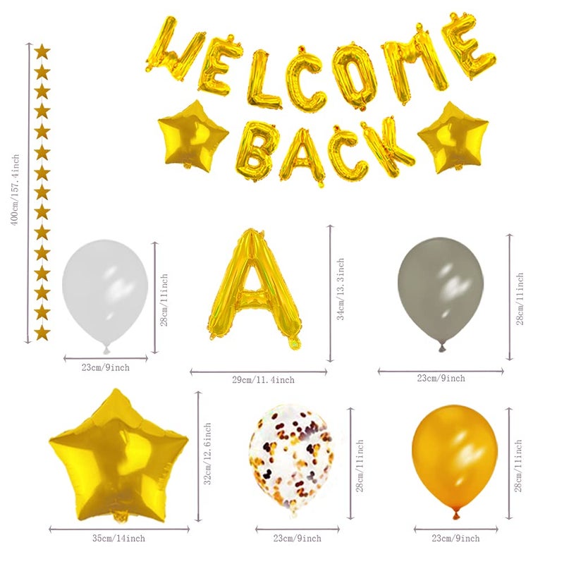 Tazimi 66 Pieces Welcome Back Balloon Banner Decorations Kit with Gold Welcome Back and Star Banner Gold Silver Confetti Glitter Balloons Star Shape Balloons for School Classroom, Wedding, Home Party Decors - Image 2